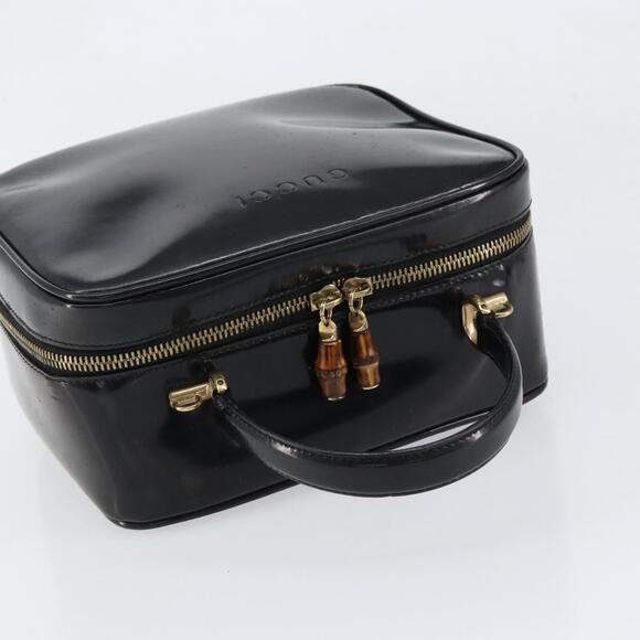 GUCCI Vanity Hand Bag Enamel Black Gold 000 2040 0323 Auth ep12198